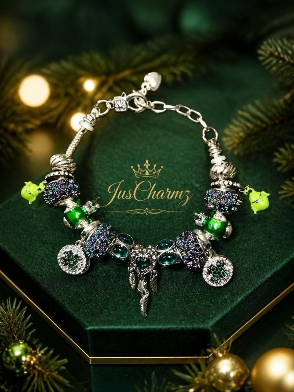 Green and Silver Charm Bracelet